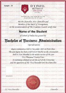 D.Y. Patil Online BBA in Marketing Management Sample Degree